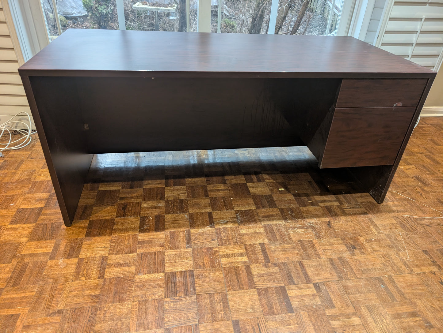 72” Executive Office Desk – Dark Wood Finish | Storage Drawers
