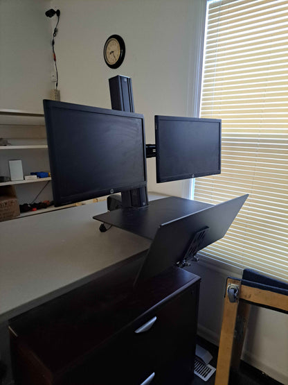 Standing Computer Workstation with Dual Monitor Mount(Monitors aren't included)and Keyboard Tray