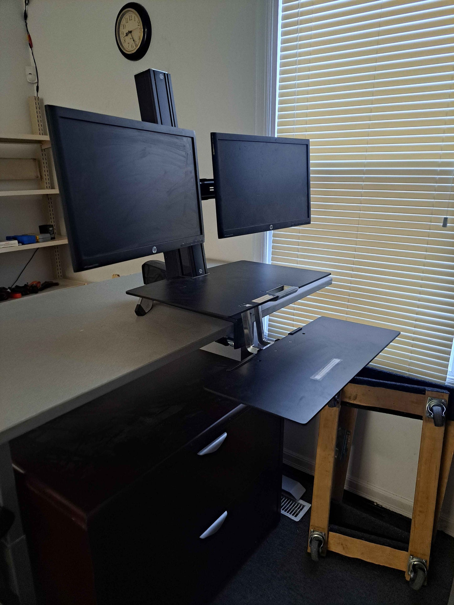Standing Computer Workstation with Dual Monitor Mount(Monitors aren't included)and Keyboard Tray