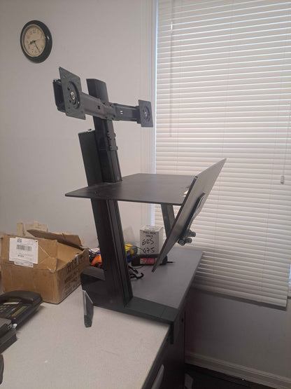 Standing Computer Workstation with Dual Monitor Mount(Monitors aren't included)and Keyboard Tray
