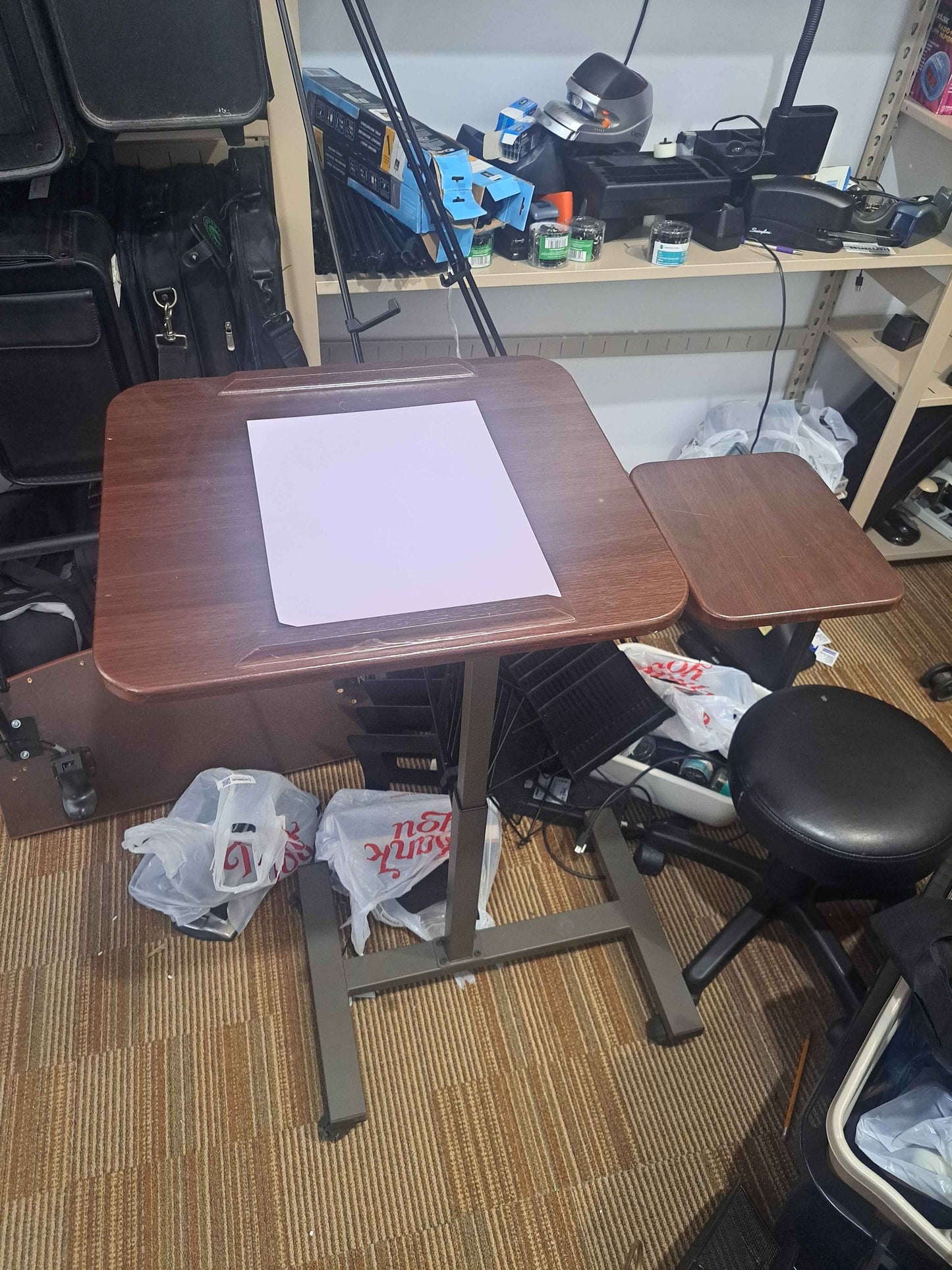 Adjustable Overbed Rolling Table with Side Platform – Walnut Finish