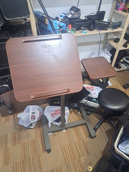 Adjustable Overbed Rolling Table with Side Platform – Walnut Finish