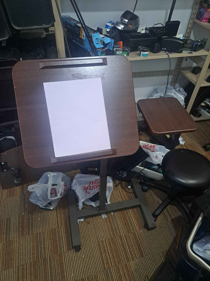 Adjustable Overbed Rolling Table with Side Platform – Walnut Finish