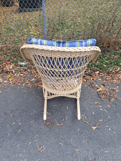 Wicker Rocking Chair with Blue and Red Cushions