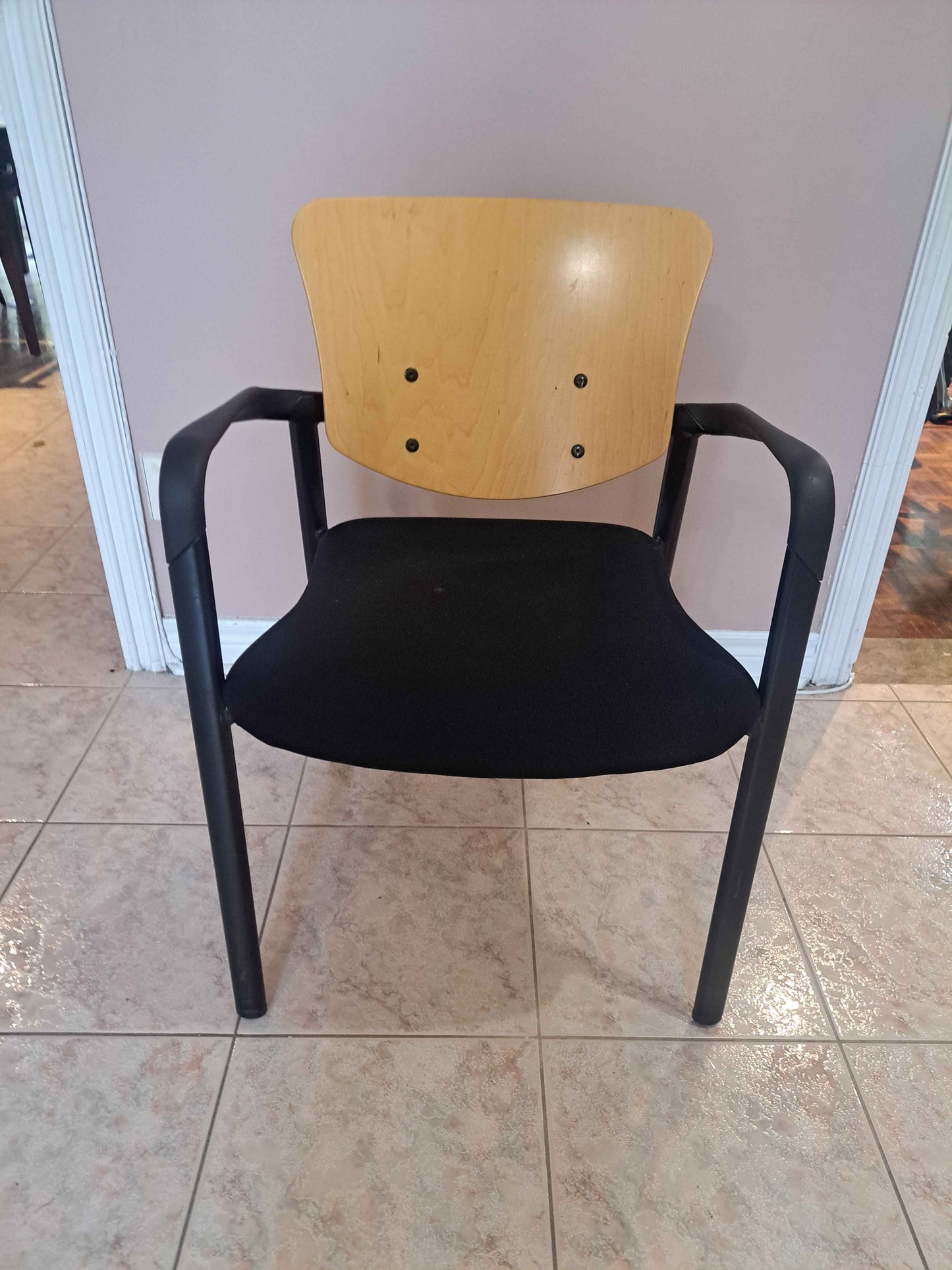 Wood Back Guest / Reception Chair with Black Fabric Seat