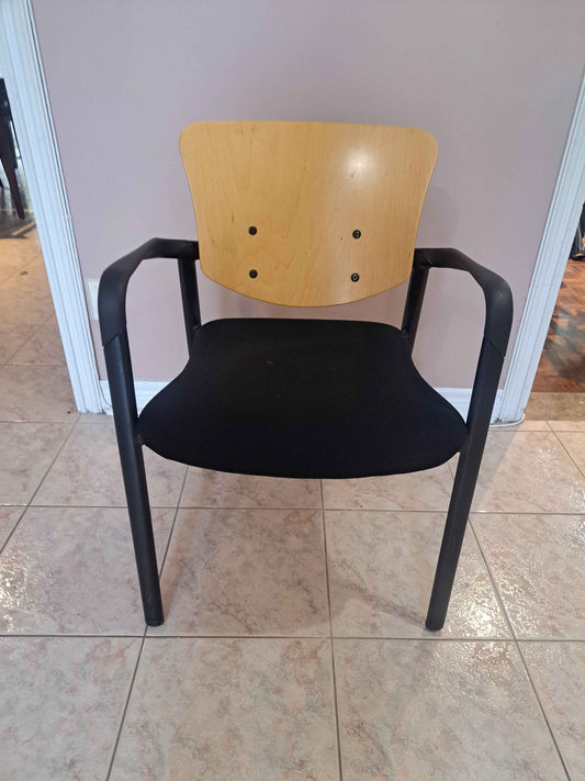 Wood Back Guest / Reception Chair with Black Fabric Seat