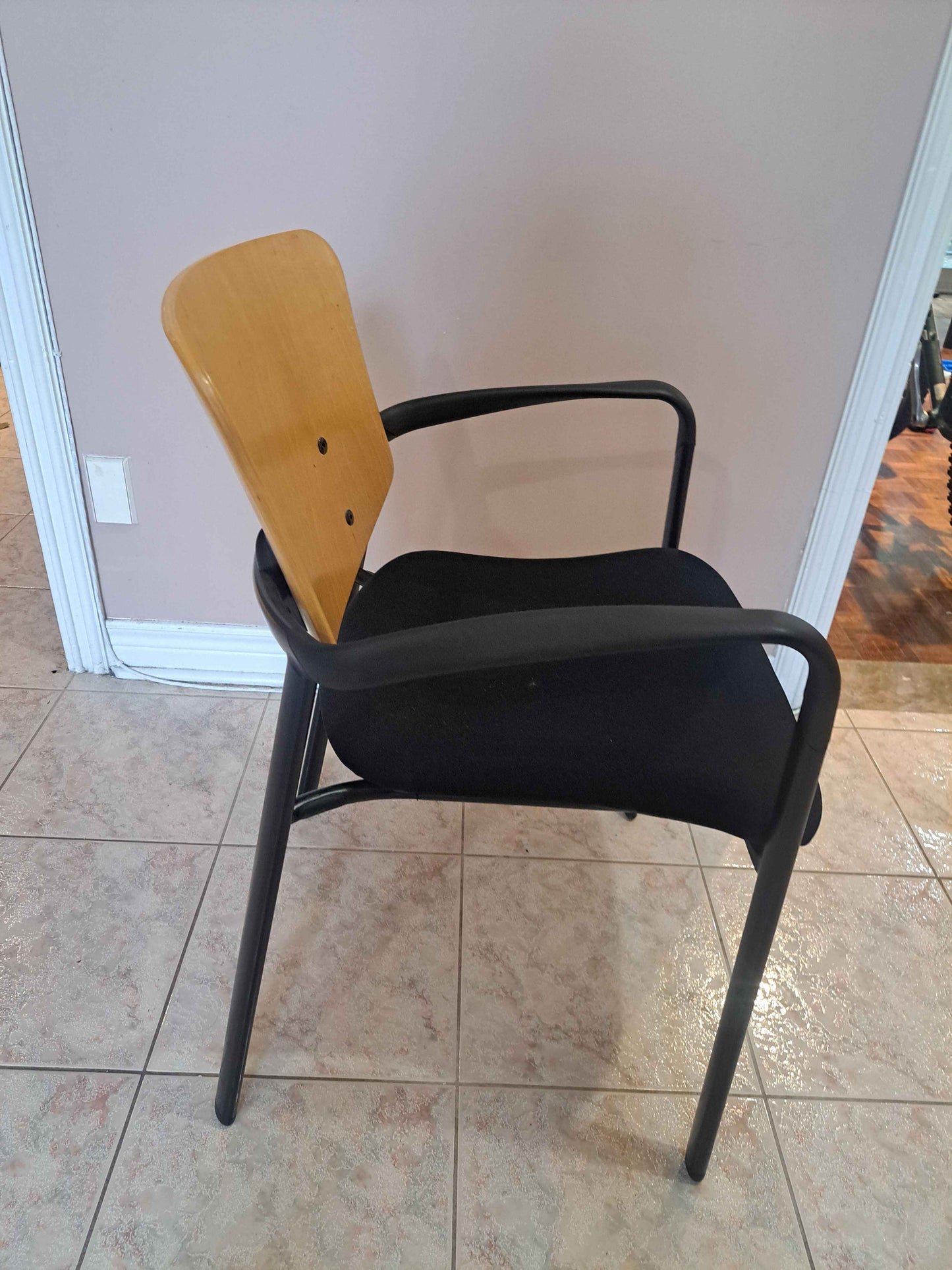 Wood Back Guest / Reception Chair with Black Fabric Seat