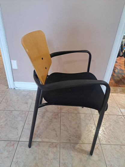 Wood Back Guest / Reception Chair with Black Fabric Seat