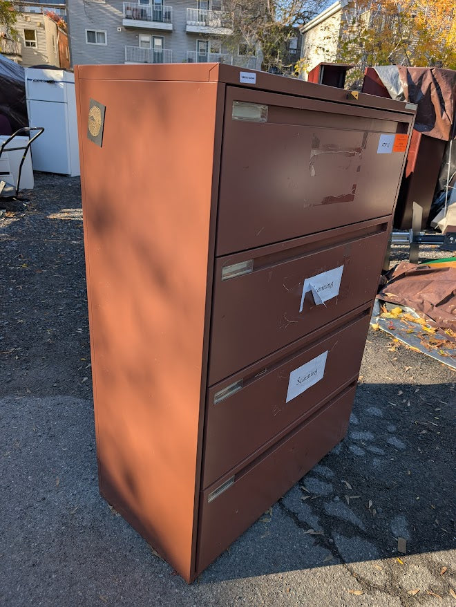 4-Drawer Lateral Filing Cabinet (Brown Metal)