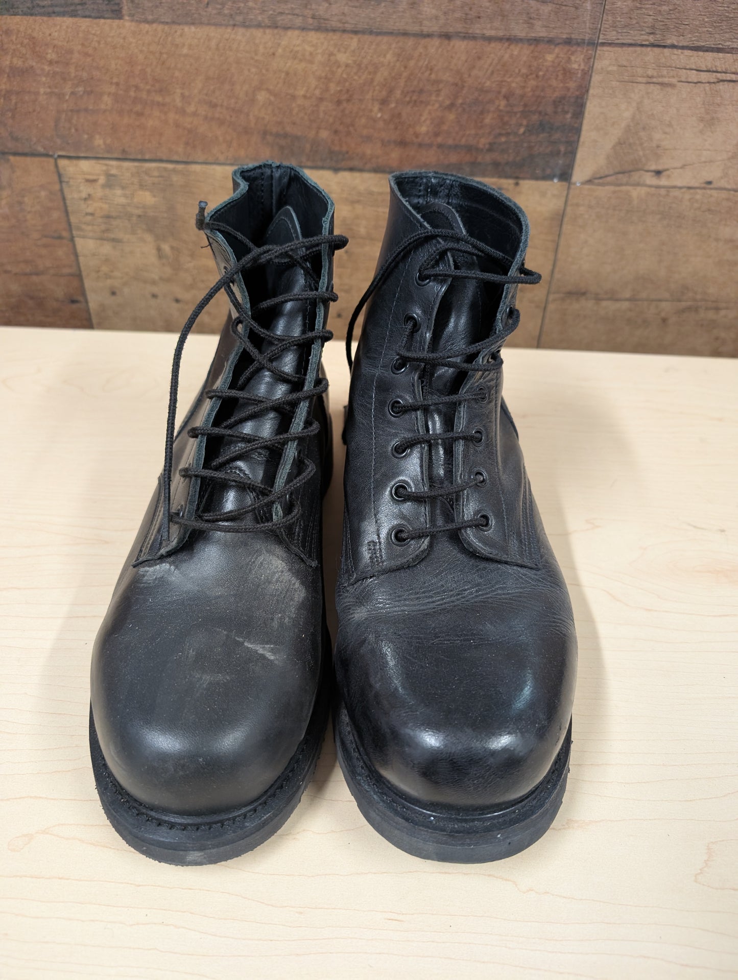 Black Leather Combat Boots, Size 9