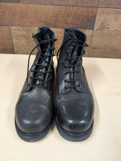 Black Leather Combat Boots, Size 9