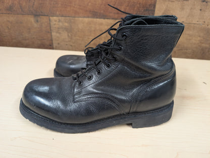 Black Leather Combat Boots, Size 9