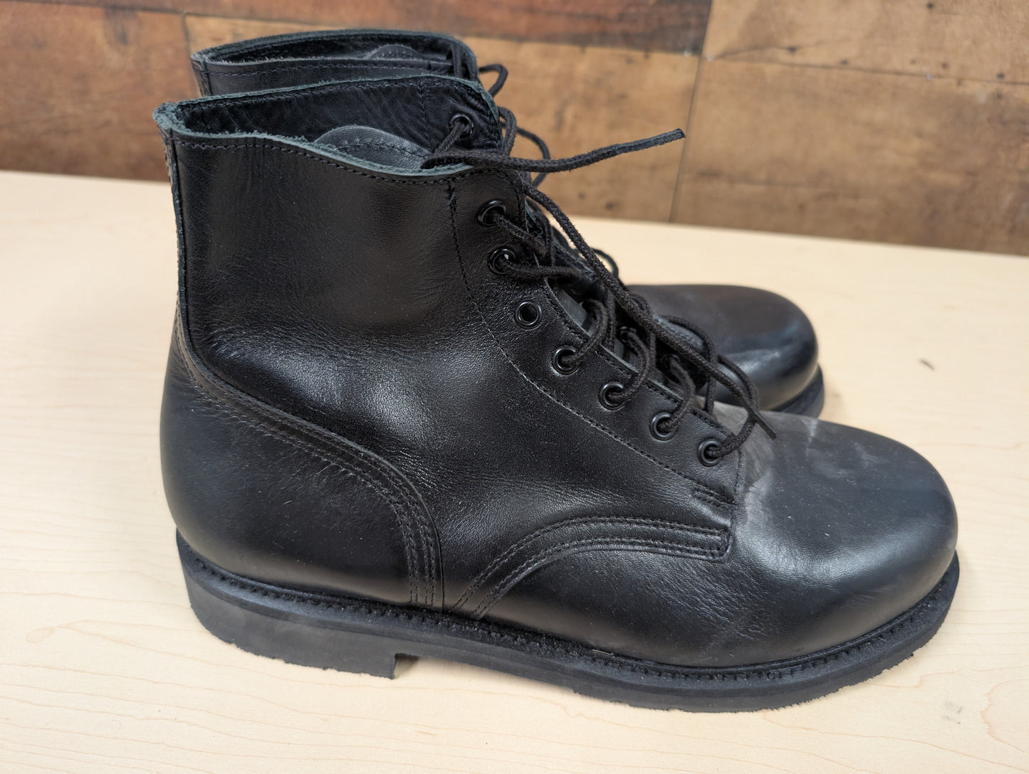 Black Leather Combat Boots, Size 9
