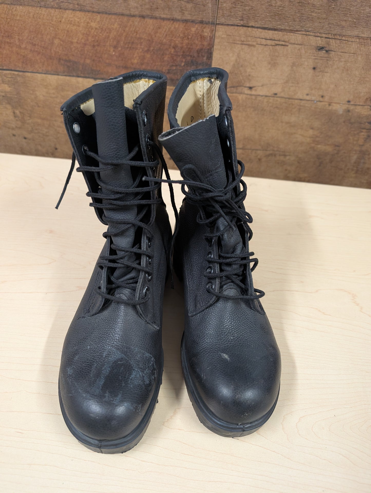 Black Leather Military-Style Combat Boots – Size 7.5