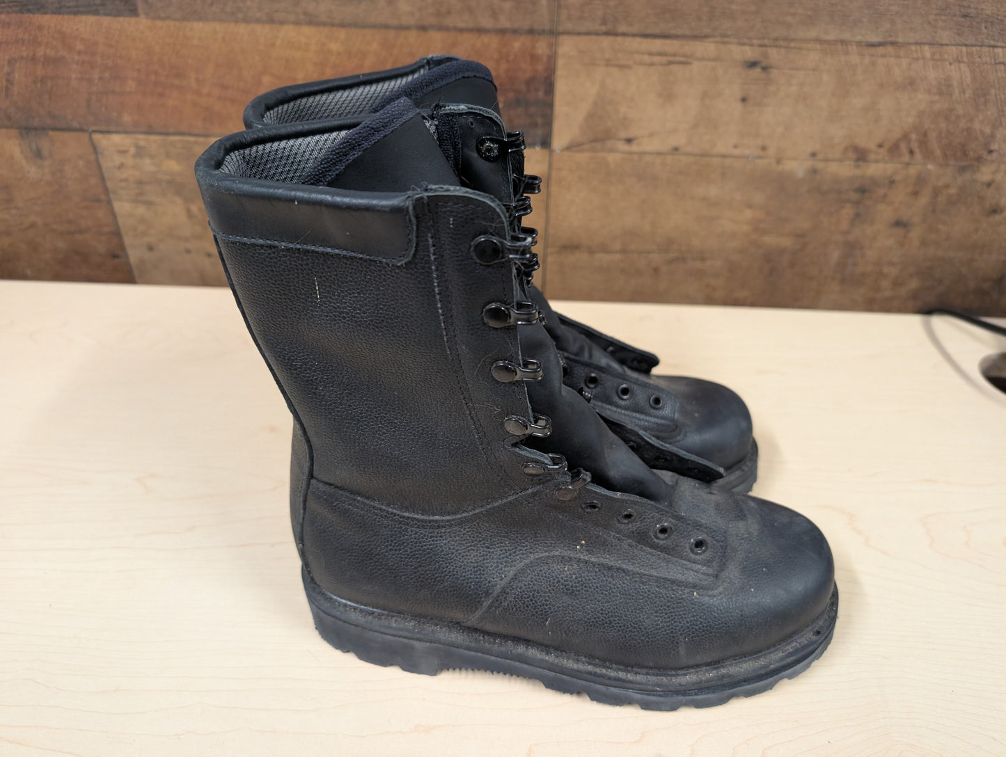 Military-Style Black Leather Boots – Size 10