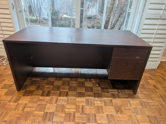 72” Executive Office Desk – Dark Wood Finish | Storage Drawers