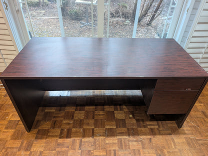 72” Executive Office Desk – Dark Wood Finish | Storage Drawers