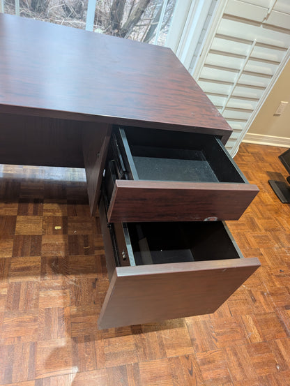 72” Executive Office Desk – Dark Wood Finish | Storage Drawers