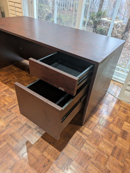 72” Executive Office Desk – Dark Wood Finish | Storage Drawers