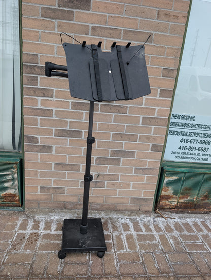 Black adjustable rolling laptop and document stand, view 1