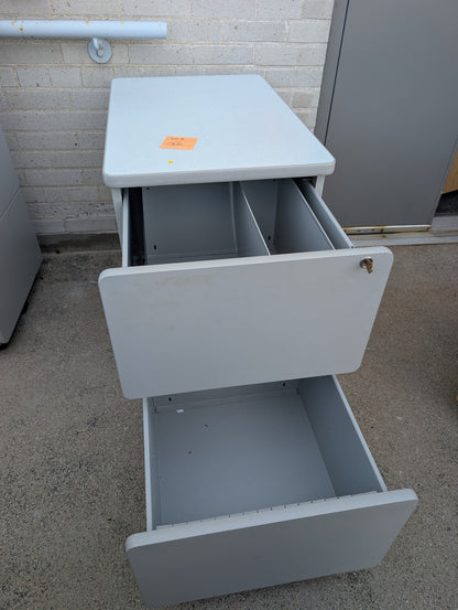 Grey two drawer mobile filing cabinet drawer detail