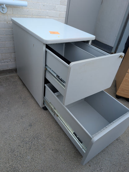 Grey two drawer mobile filing cabinet drawer detail