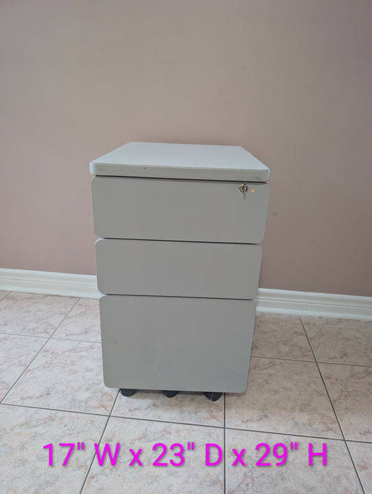 Grey mobile filing cabinet 17 inches wide 23 inches deep 29 inches high