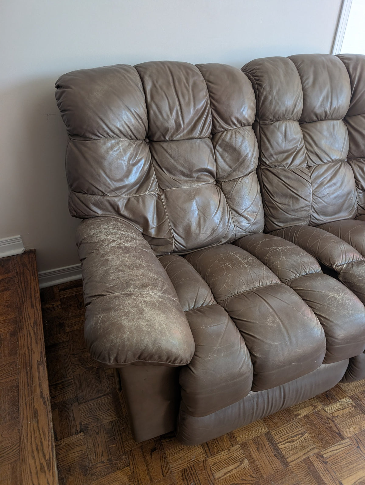 Two-seat reclining sofa condition and recliner detail 1