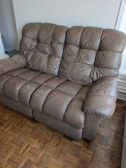 Two-seat reclining sofa condition and recliner detail 2
