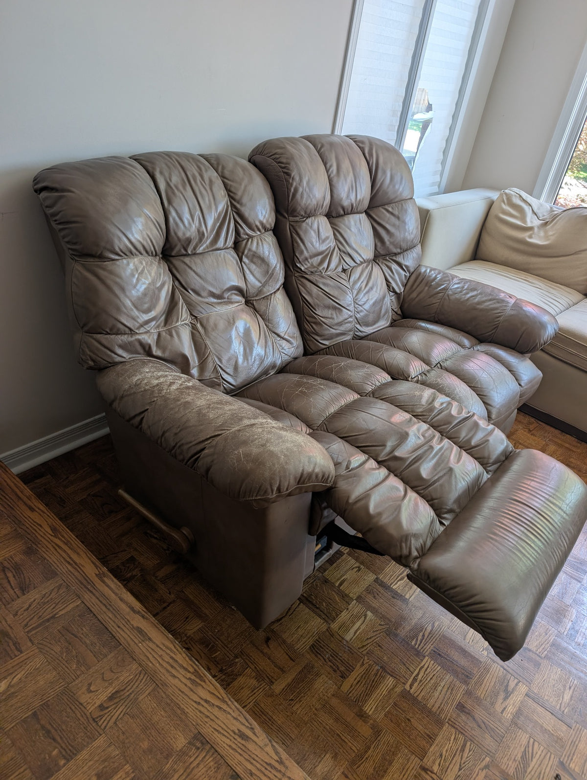Two-seat reclining sofa condition and recliner detail 3