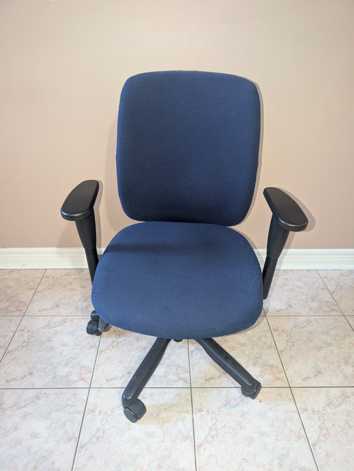 Blue Teknion Amicus fabric office chair, front view